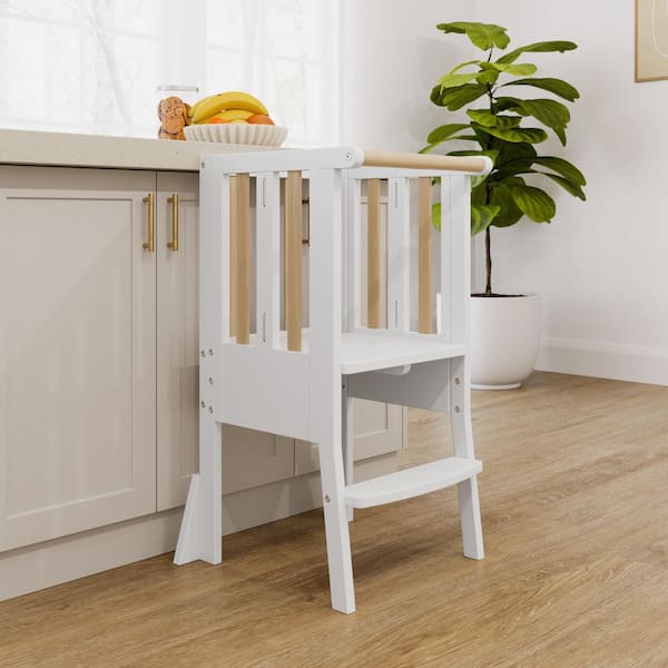 Toddler Montessori White with Driftwood Foldable Step Stool