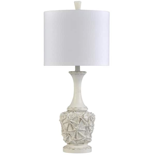 StyleCraft 31 in. White Distressed Coastal Bedside Lamp