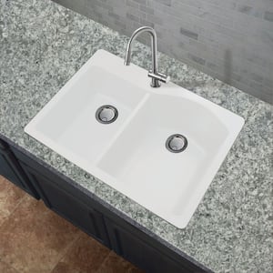 Aversa Drop-In Granite 33 in. 2-Hole 1-3/4 D-Shape Double Bowl Kitchen Sink in White
