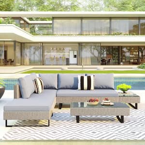 3 of Pieces Wicker Metal Outdoor Patio Furniture Sectional Sofa Set with Cushion