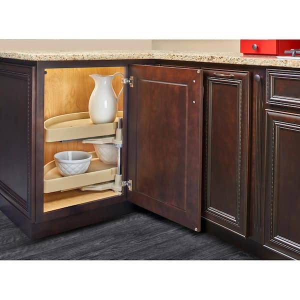 15.875 in. H x 18 in. W x 39 in. D Almond Plastic 2-Shelf Half Moon Door Mount Lazy Susan and Blind Corner Optimizer