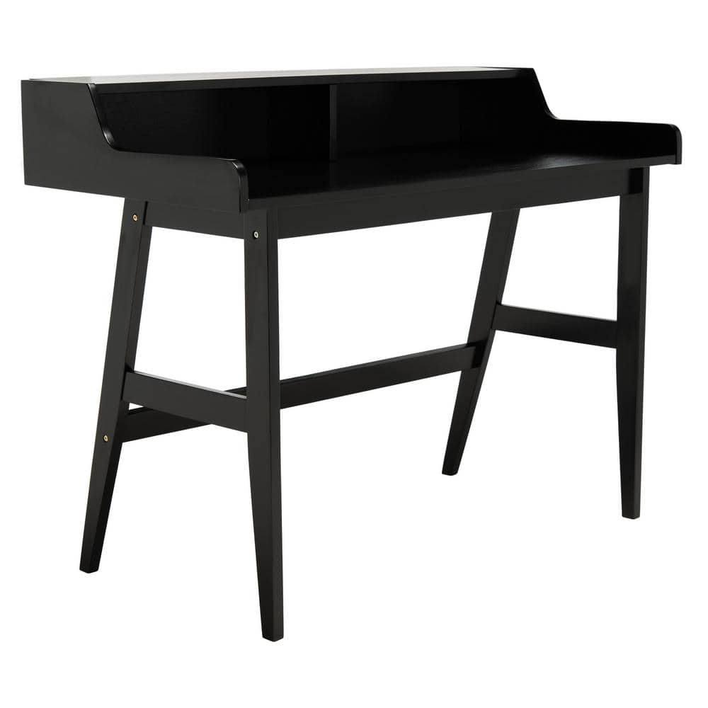 Industrial Mid-Century Matte Black Writing Desk with Shelves