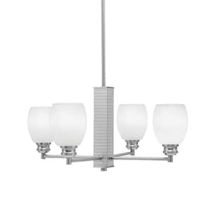 Albany 22.75 in. 4 Light Brushed Nickel Chandelier with White Linen Glass Shades