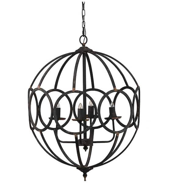 Farmhouse Chandelier, 4 Light Black Chandelier, Hanging Light Fixture ...