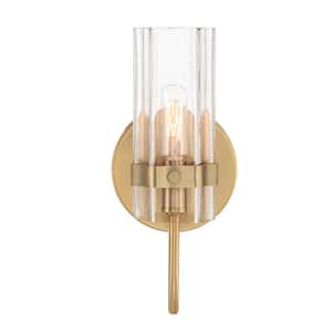Brook 4.75 in. 1-Light Brass Vanity Light with Clear Glass Shade
