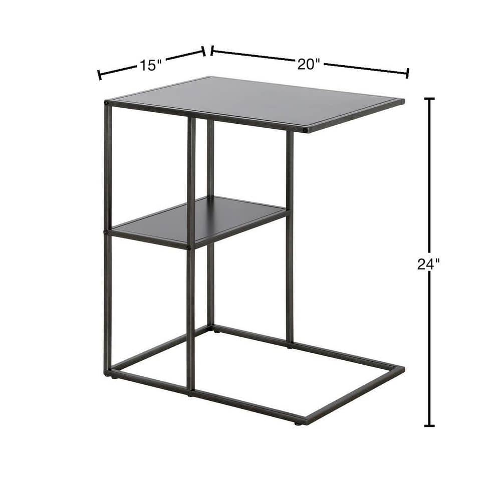 Modern Gunmetal Gray Metal C-Shaped Side Table with Staggered Shelves