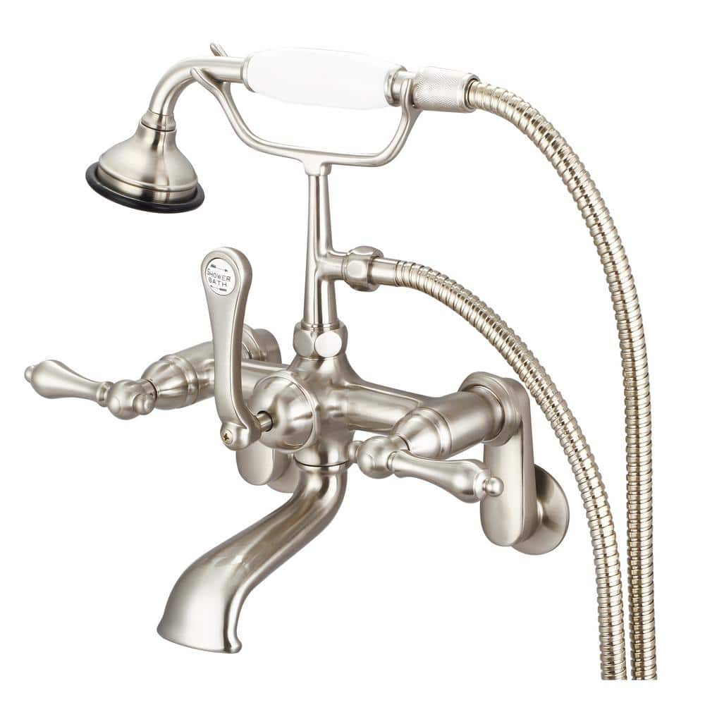 Brushed Nickel Vintage Wall Mount Tub Faucet with Hand Shower