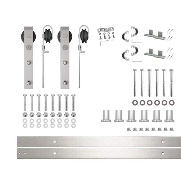 HOMACER 9 ft./108 in. Brushed Nickel Non-Bypass Sliding Barn Door Track and Hardware Kit for Double Doors