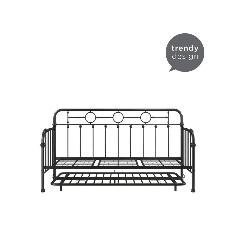 Twin Black Metal Daybed with Trundle and Drawer
