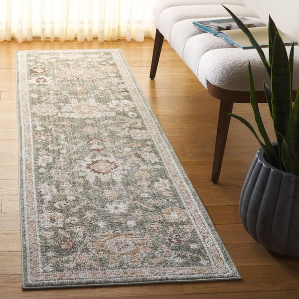 Hazel 2 ft. x 9 ft. Green/Beige Abstract Floral Runner Rug