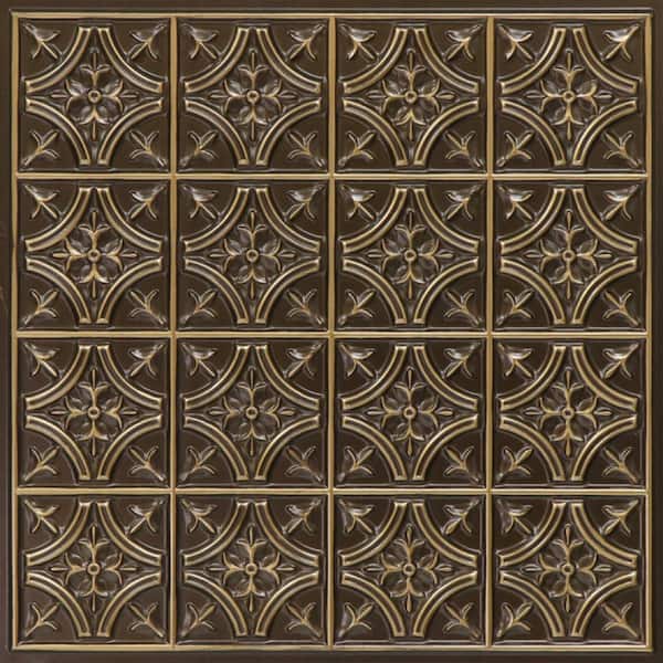 FROM PLAIN TO BEAUTIFUL IN HOURS Scarlette Antique Gold 2 ft. x 2 ft. PVC Lay-In Faux Tin Ceiling Tile (4 sq. ft./each)