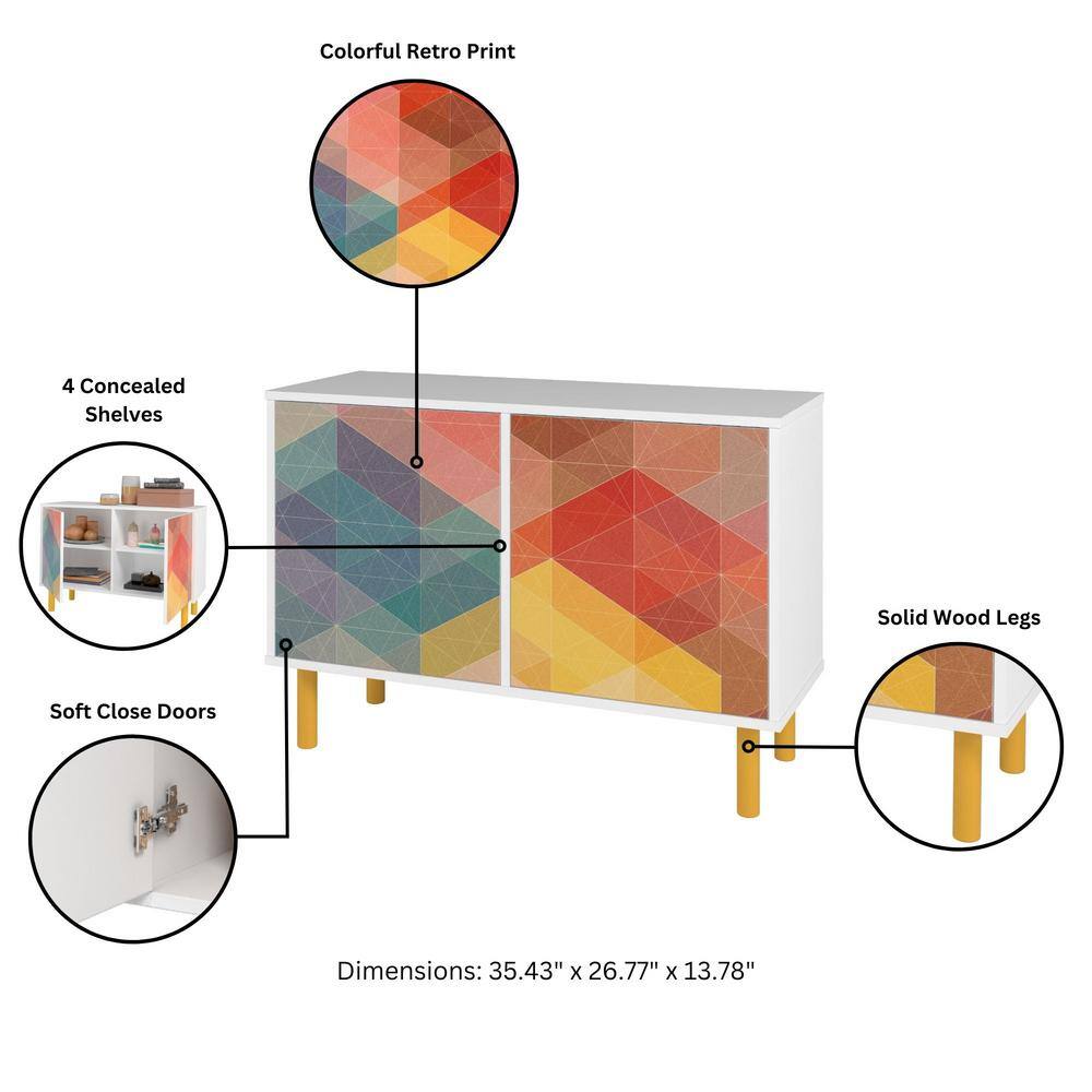 Retro Multicolor Geometric Pattern Office Cabinet with Yellow Legs