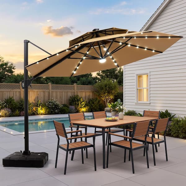 11 ft cantilever round offset patio umbrella Umbrella, Outdoor with 360 Rotation Tilt Adjustment without Base Khaki RL707 : Patio, Lawn & Garden resistant metal frame ensure long OLILAWN 11FT Cantilever Umbrella with