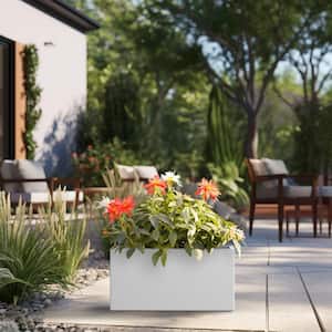 Modern 12 in. H Large Tall Crisp White Concrete Elongated Square Outdoor Planter Plant Pots