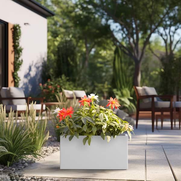 Sapcrete Modern 12 in. H Large Tall Crisp White Concrete Elongated Square Outdoor Planter Plant Pots