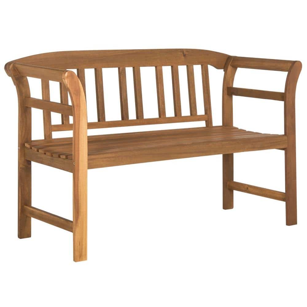 Teak Brown Acacia Wood 2-Seat Outdoor Bench