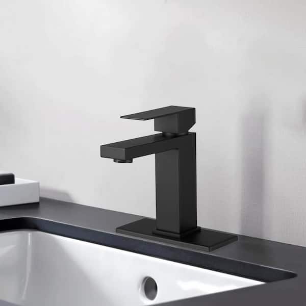 Maincraft Single Handle Single Hole Bathroom Faucet with Deckplate and Drain Included in Matte Black