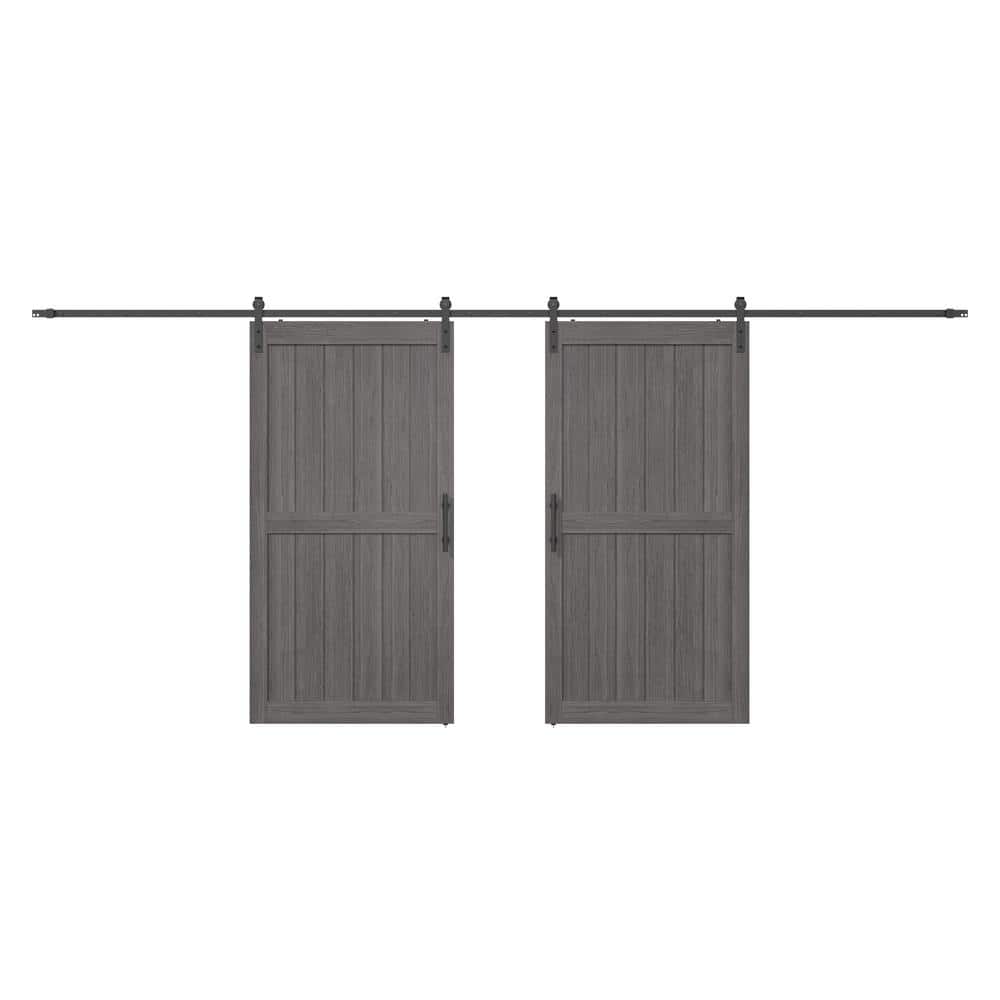 84 in. x 84 in. Gray MDF Sliding Barn Door with Hardware Kit, Covered with 