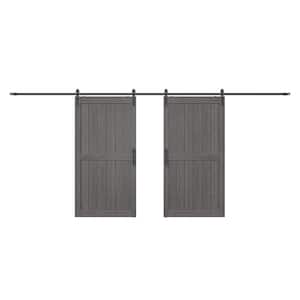 84 in. x 84 in. Gray MDF Sliding Barn Door with Hardware Kit, Covered with Water-Proof PVC Surface, H-Frame