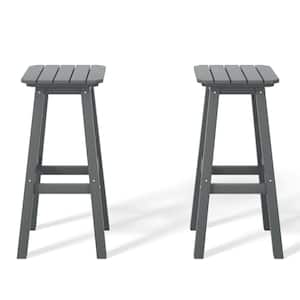 Laguna 29 in. HDPE Plastic All Weather Backless Square Seat Bar Height Outdoor Bar Stool in Gray, (Set of 2)