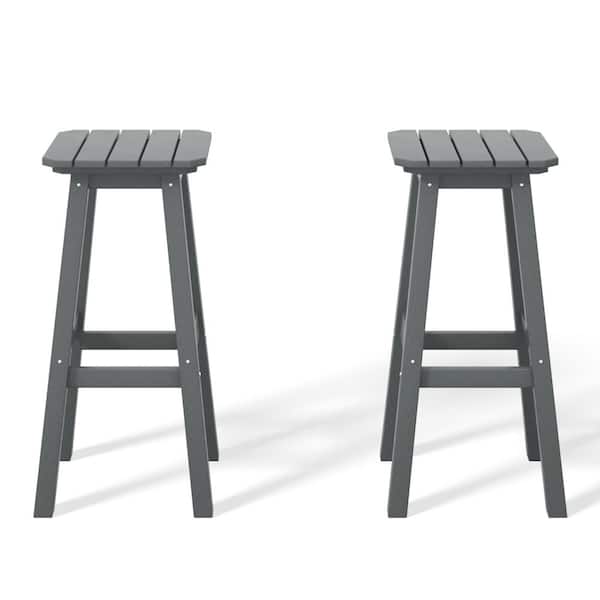 WESTIN OUTDOOR Laguna 29 in. HDPE Plastic All Weather Backless Square Seat Bar Height Outdoor Bar Stool in Gray, (Set of 2)
