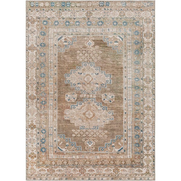 Churchill Brown/Navy 5 ft. x 7 ft. Indoor Machine-Washable Area Rug