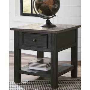 Tyler Creek 24 in. Grayish Brown / Black Rectangle Wood End Table with Drawer and Lower Shelf