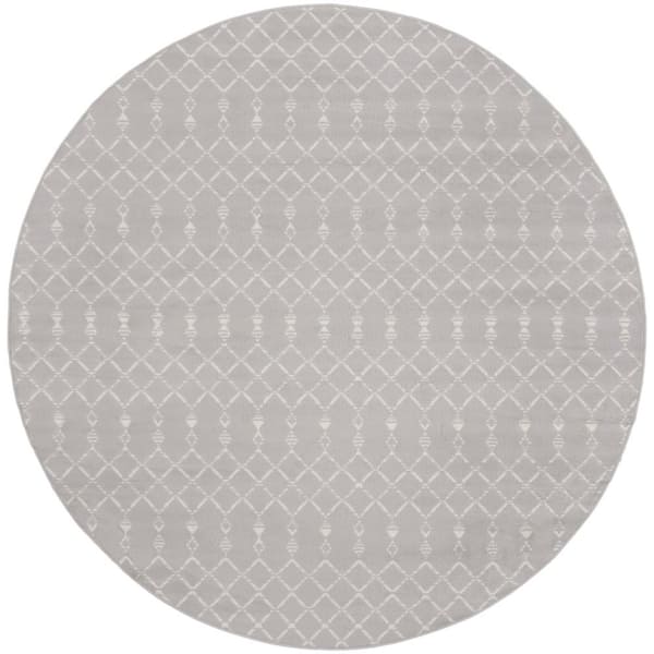 Nourison Whimsicle Grey 5 ft. x 5 ft. Geometric Bohemian Round Area Rug