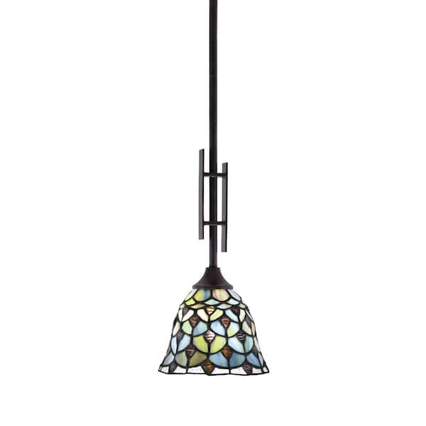 Unbranded Ontario 60-Watt, 1-Light Dark Granite Stem Hung Mini Pendant Light with Crescent Art Glass Shade and No Bulb Included