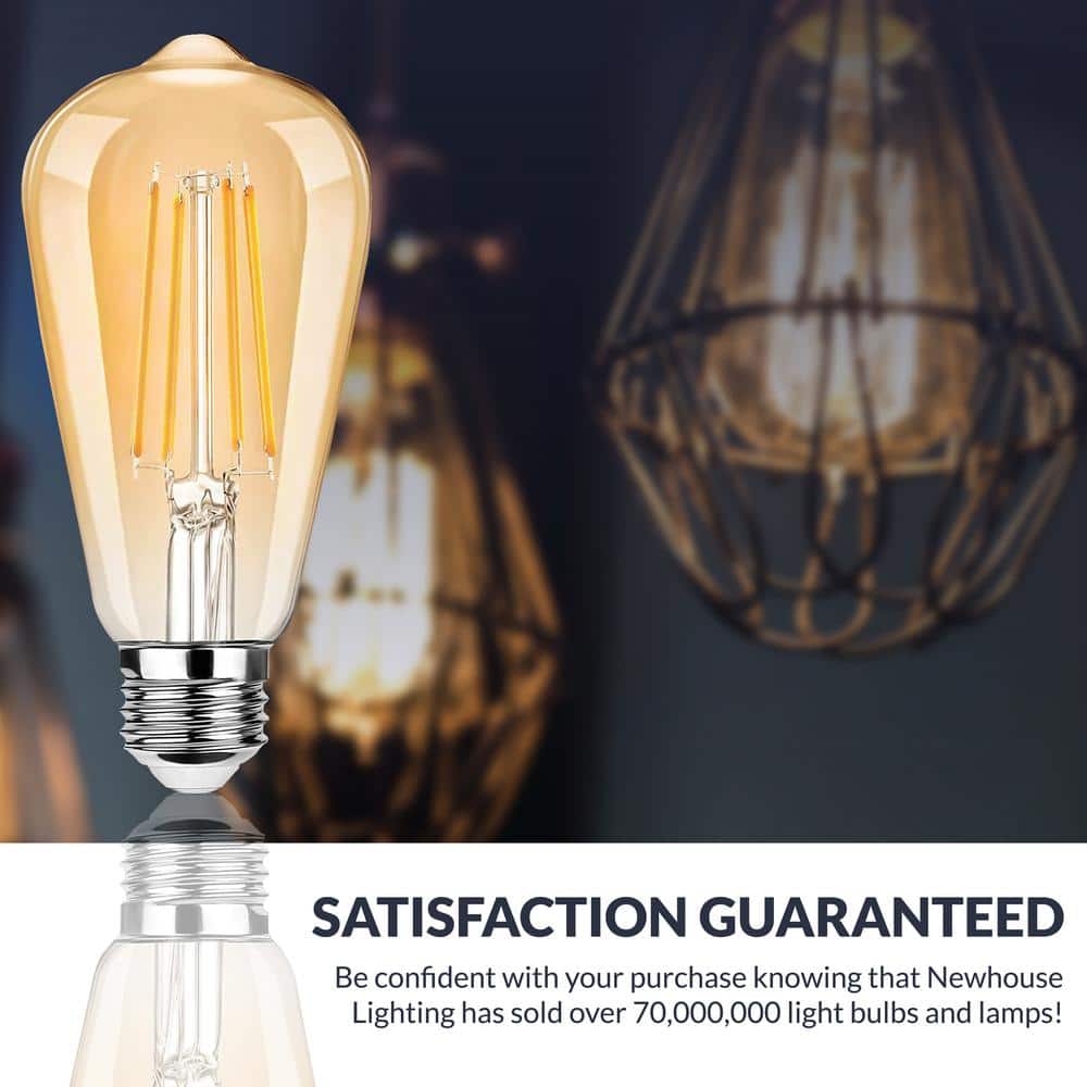 Amber Glass Vintage Edison LED Light Bulbs, 5 Watts, Dimmable, 6-Pack