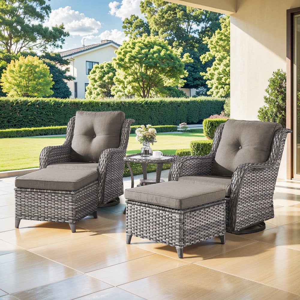 WellCane 5-Piece Gray Wicker Patio Conversation Set with Gray Cushions, Outdoor Swivel Chair With Ottomans for Porch price history on PriceWatchPro