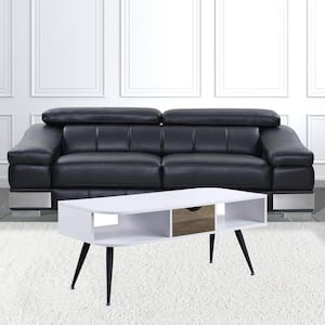 Amelia 44 in. White and Black Rectangle Particle Board Coffee Table with Storage, Shelves