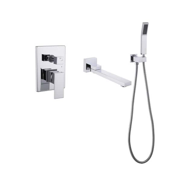 Single-Handle Wall Mount Rotating 1.8 GPM Roman Tub Faucet with Hand Shower in Silver
