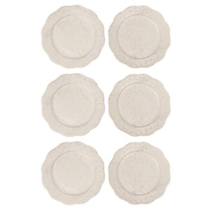 White Speckled Round Stoneware Scalloped Plates in Reactive Glaze (Set of 6)