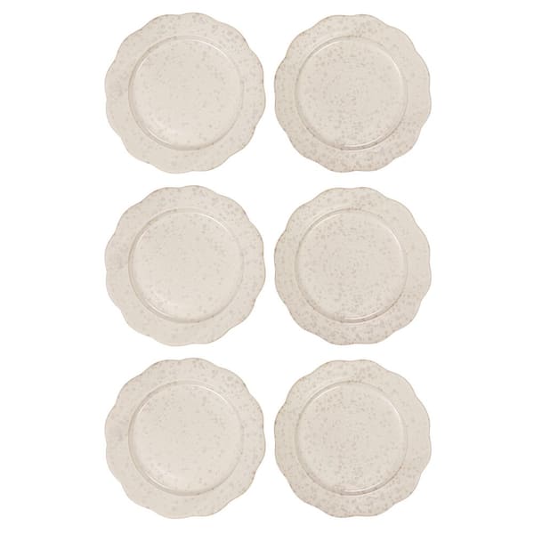 White Speckled Round Stoneware Scalloped Plates in Reactive Glaze (Set of 6)