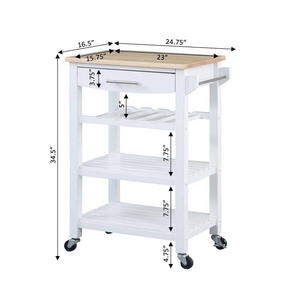 Rubberwood Rectangular Butcher Block Kitchen Cart with Wine Storage