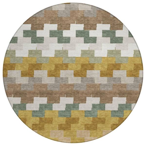 Chantille Machine Washable Indoor/Outdoor Abstract ACN3052 Walnut 8 ft. x 8 ft. Round Rug