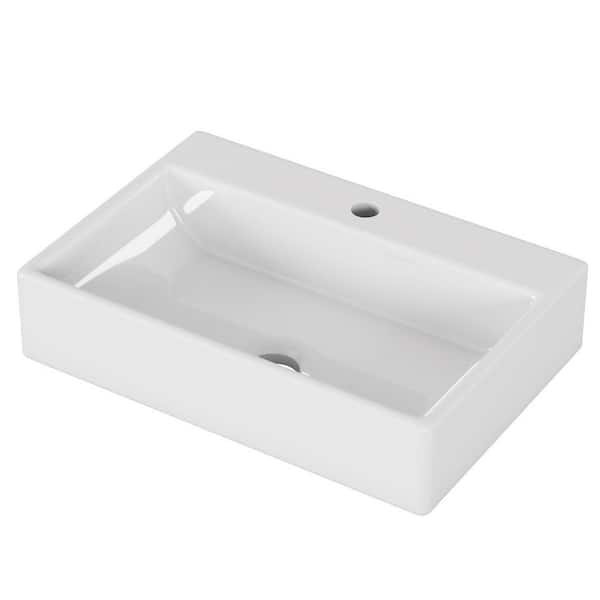 20.6 in. 14.2 in. Drop-In Bathroom Sink in White Ceramic with Square Vessel Basin Design durable construction