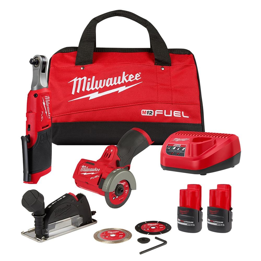 Milwaukee M12 FUEL 12-Volt Lithium-Ion Brushless Cordless High Speed 3/8 in. Ratchet and M12 FUEL 3 in. Cut Off Saw Kit