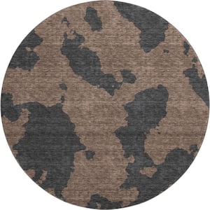 Mayfield Premium Machine Washable Abstract AMF975 Chocolate 8 ft. x 8 ft. Round Rug