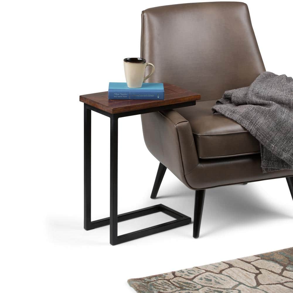 Modern Industrial Cognac Brown Mango Wood and Metal C-Side Table