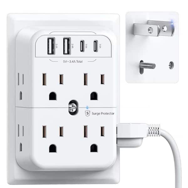 2 to 3 Prong Outlet Adapter 8-Outlet 2-Ports USB-A 2-Ports USB-C Surge Protector with 3-Sided Design Polarized Plug