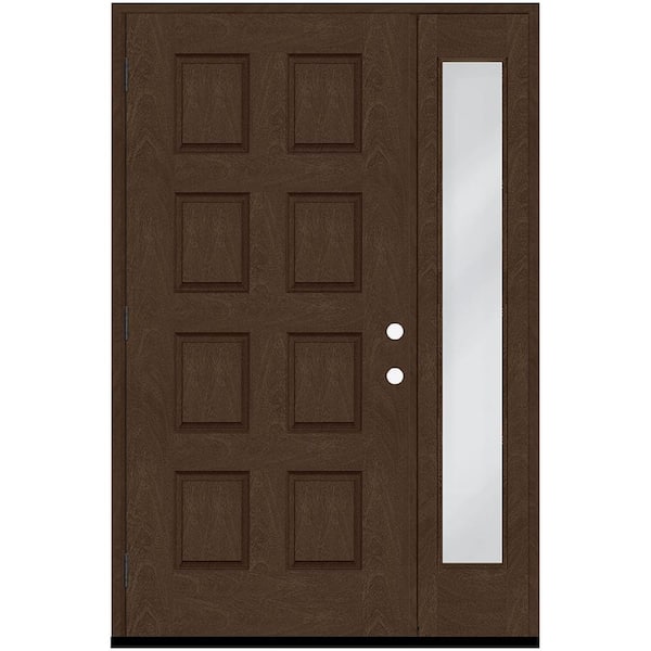 Steves & Sons Regency 51 in. x 80 in. 8-Panel RHOS Hickory Stain Mahogany Fiberglass Prehung Front Door with 12 in. Sidelite