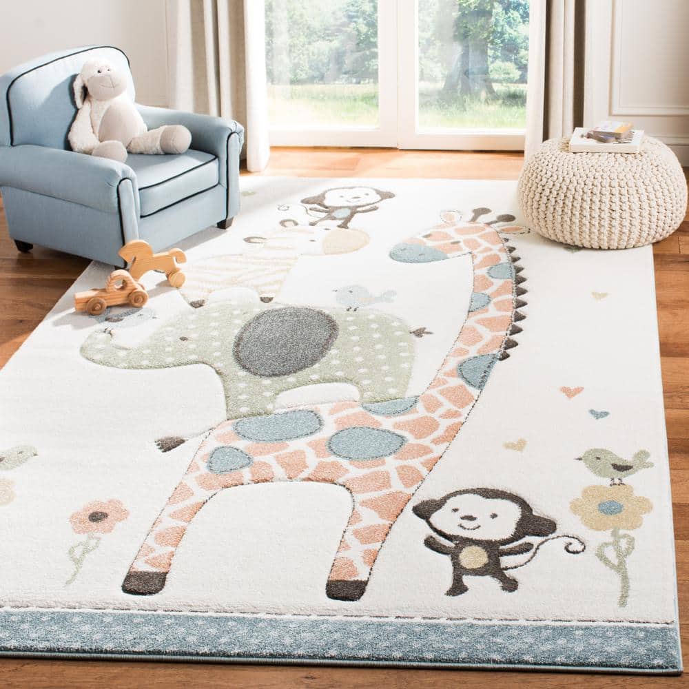 Ivory Animal Design Kids' Rectangular Rug, 4' x 6'