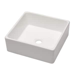 15 in. Bathroom Sink Square Ceramic Vessel Sink in White