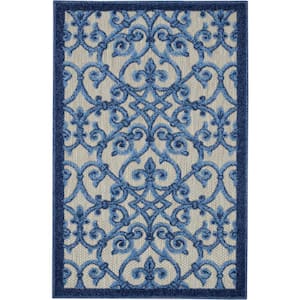 Aloha Gray/Blue doormat 3 ft. x 4 ft. Moroccan Modern Indoor/Outdoor Patio Kitchen Area Rug
