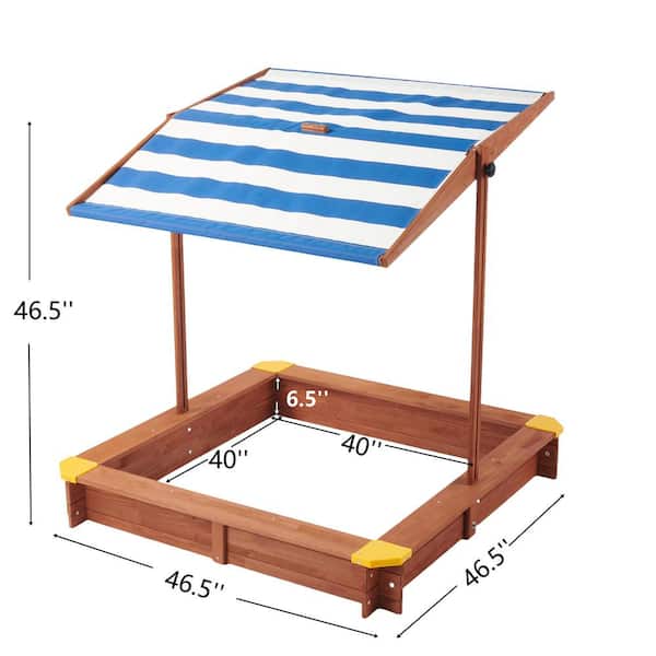 Unbranded - 3.8 ft. W x 3.8 ft. L Outdoor Wood Kids Sandbox with Adjustable Canopy, Large Outdoor Sandpit for Backyard Play