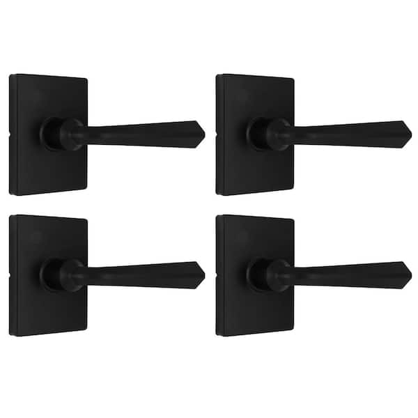 Wilshire Matte Black Passage Hall/Closet Door Handle with Rectangle Rose 4-Pack