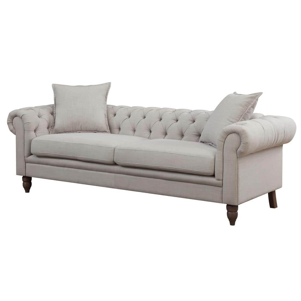 AC Pacific Juliet 85 in. Beige Linen 3-Seater Chesterfield Sofa with ...