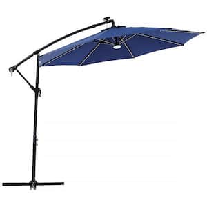 10 ft. Outdoor Cantilever Solar LED Patio Offset Hanging Umbrella in Blue